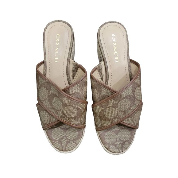 COACH Sloan Monogram Espadrille Slip On Block Heels Size 7.5 - Picture 5 of 9